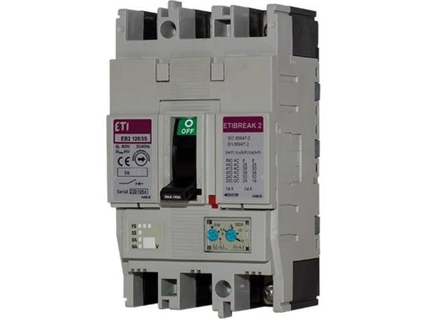 Eti-Polam effektbrytare 3P 100A 25kA / termomagnetisk utlösare / EB2 125/3L 004671025