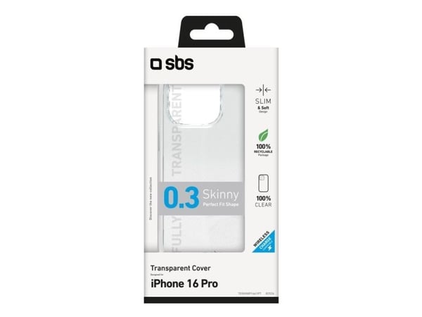 SBS TESKINIP1661PT, Suojus, Apple, iPhone 16 Pro, 16 cm (6.3"), Läpinäkyvä