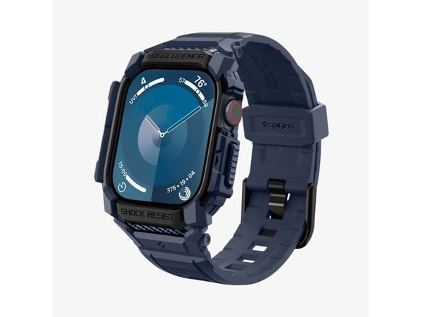 Spigen Rugged Armor Pro, Etui + bånd, Smartklokke, Marineblå, Apple, Apple Watch 10 (46mm), Termoplastisk polyuretan (TPU)