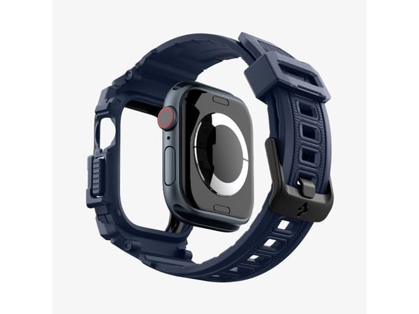 Spigen Rugged Armor Pro, Etui + bånd, Smartklokke, Marineblå, Apple, Apple Watch 10 (46mm), Termoplastisk polyuretan (TPU)