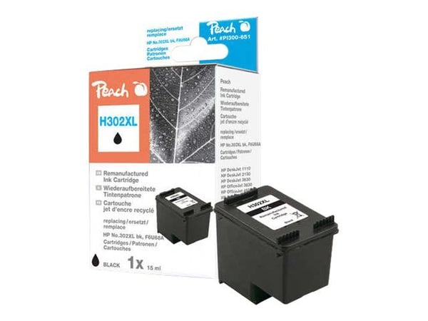 Peach H302XL - 15 ml - svart - kompatibel - gjenfabrikert - blekkpatron (alternativ for: HP 302XL) - for HP Deskjet 1110, 21XX, 36XX; ENVY 45XX; Of...