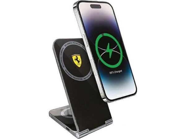 TRITON Ferrari taittuva induktiivinen laturi 2in1 FECBFMALK 15W musta/musta Painettu logo MagSafe