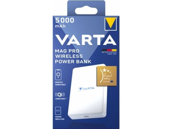 Varta Portable Power - Trådløs nødlader - Mag Pro - Li-pol - 5000 mAh - 18.5 Wh - 12 watt - 2.4 A - PD (USB-C)