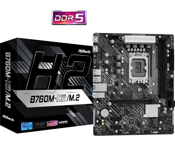 ASRock B760M-H2/M.2 - Emolevy - micro-ATX - LGA1700-asennuspaikka - B760-piirisarja - USB 3.2 Gen 1 - sisäinen grafiikka (vaatii suorittimen)