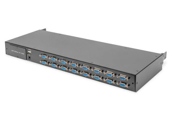 Digitus - KVM-konsoll med KVM-svitsj - 16 porter - Tysk - 19" - kan monteres i rack - 1920 x 1080 Full HD (1080p) @ 60 Hz - 1000:1 - RAL 9005, svar...