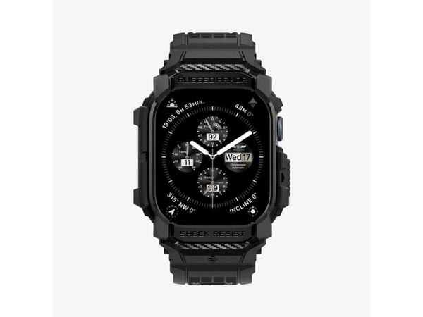 Spigen Rugged Armor Pro, Ask, Smartwatch, Svart, Apple, Apple Watch 10 (46mm), Termoplastisk polyuretan (TPU)