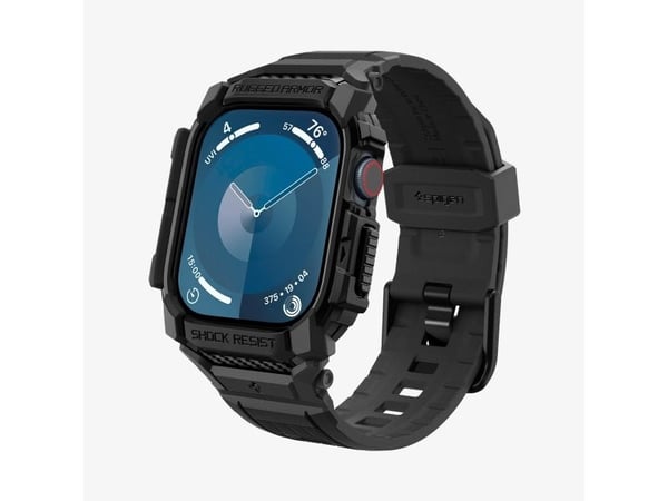 Spigen Rugged Armor Pro, Etui, Smartklokke, Svart, Apple, Apple Watch 10 (46mm), Termoplastisk polyuretan (TPU)