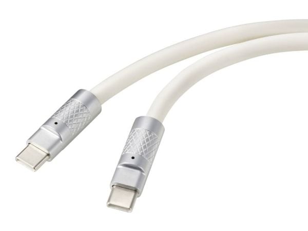 Renkforce RF-6056876, 1 m, USB C, USB C, USB 2.0, 0,48 Gbit/s, Hopea, Valkoinen