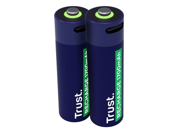 Trust 25584, Oppladbart batteri, AA, 2 stk, 1700 mAh, 2 timer, Kortslutning