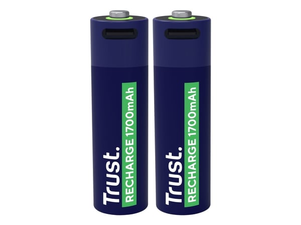 Trust 25584, Oppladbart batteri, AA, 2 stk, 1700 mAh, 2 timer, Kortslutning