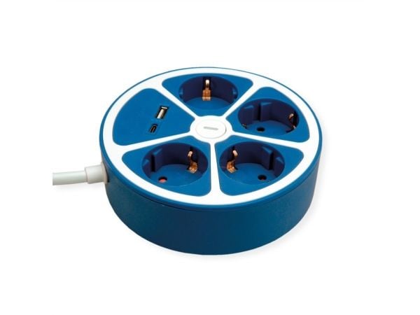 ROLINE Desktop Power Strip 4x+Sw. 1x A+ C CEE7/7 Blue 3m - Monipistorasiapistorasia (19.07.2341)