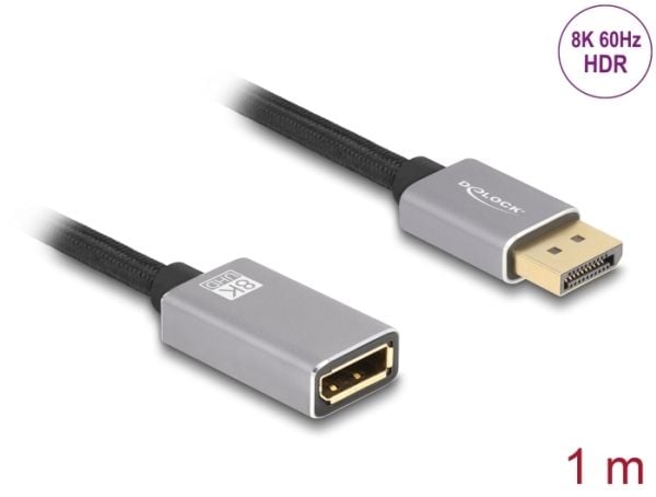 Delock - DisplayPort-forlengelseskabel - DisplayPort (hann) til DisplayPort (hunn) - DisplayPort 1.4 - 1 m - 8 K 30 Hz (7680 x 4320) støtte, 4 K 12...