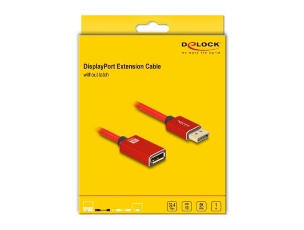 Delock - DisplayPort-forlengelseskabel - DisplayPort (hann) til DisplayPort (hunn) - DisplayPort 1.4 - 1 m - 8K 60Hz støtte - rød