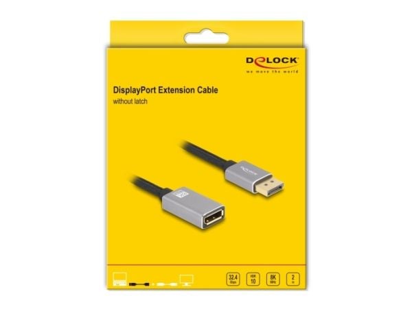 Delock - DisplayPort-forlengelseskabel - DisplayPort (hann) til DisplayPort (hunn) - DisplayPort 1.4 - 2 m - støtte for 8K UHD (7680 x 4320), 8 K 3...