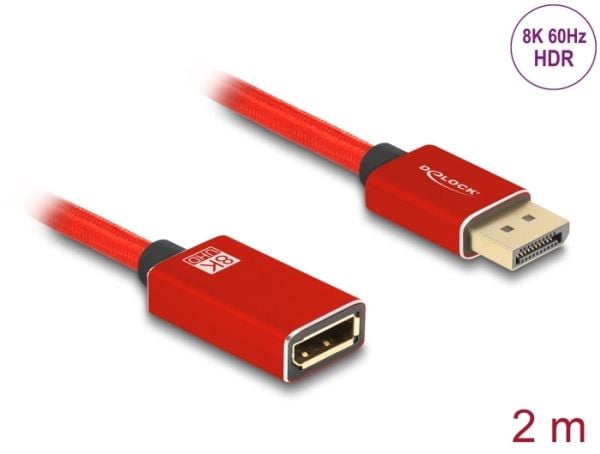 Delock - DisplayPort-forlengelseskabel - DisplayPort (hann) til DisplayPort (hunn) - DisplayPort 1.4 - 2 m - 8K 60Hz støtte - rød
