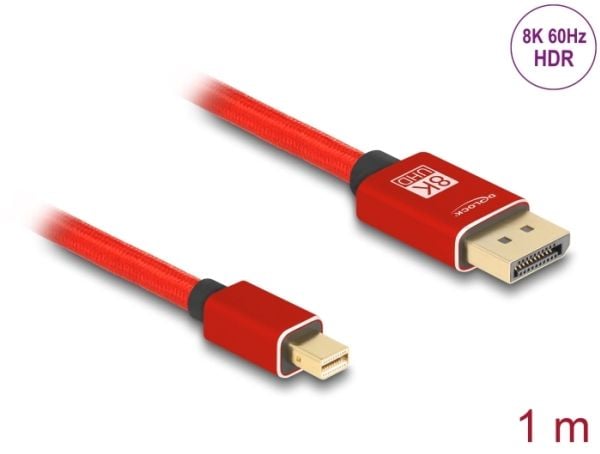 Delock - DisplayPort-kabel - Mini DisplayPort (hann) til DisplayPort (hann) - DisplayPort 1.4 - 1 m - 8K 60Hz støtte - rød