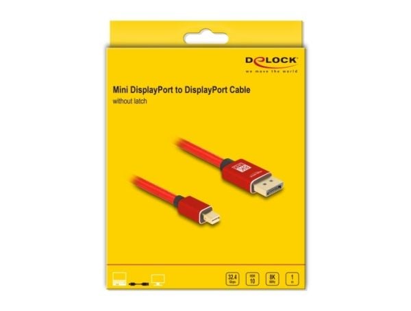 Delock - DisplayPort-kabel - Mini DisplayPort (hann) til DisplayPort (hann) - DisplayPort 1.4 - 1 m - 8K 60Hz støtte - rød