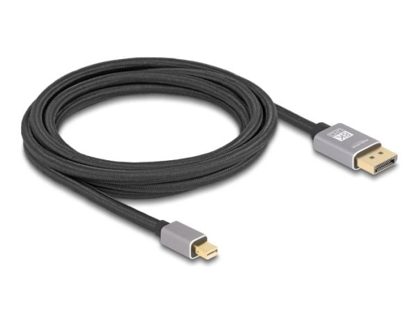 Delock - DisplayPort-kabel - Mini DisplayPort (hann) til DisplayPort (hann) - DisplayPort 1.4 - 3 m - 8K 60Hz støtte - grå, svart