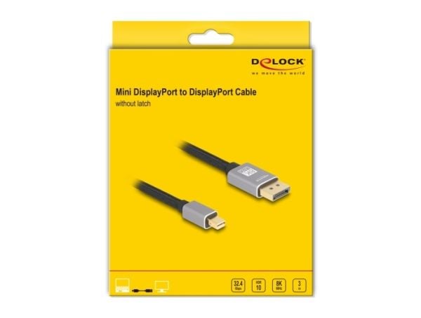 Delock - DisplayPort-kabel - Mini DisplayPort (hann) til DisplayPort (hann) - DisplayPort 1.4 - 3 m - 8K 60Hz støtte - grå, svart