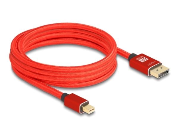 Delock - DisplayPort-kabel - Mini DisplayPort (hann) til DisplayPort (hann) - DisplayPort 1.4 - 3 m - 8K 60Hz støtte - rød