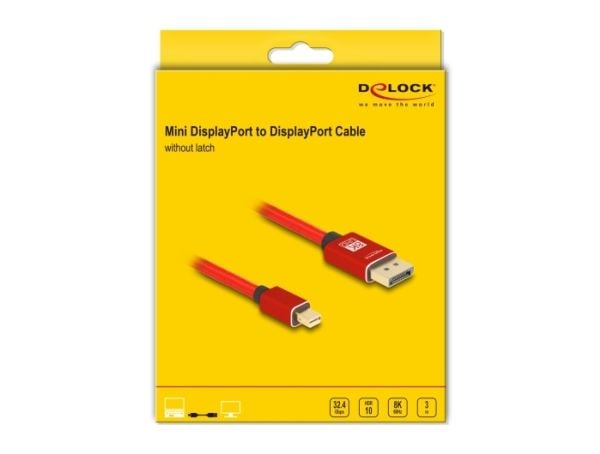 Delock - DisplayPort-kabel - Mini DisplayPort (hann) til DisplayPort (hann) - DisplayPort 1.4 - 3 m - 8K 60Hz støtte - rød