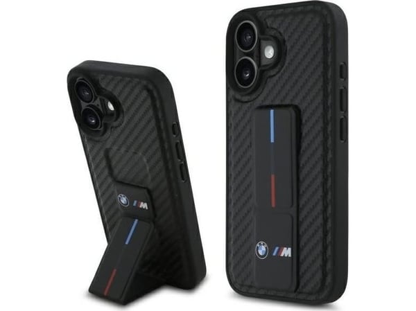 BMW M Grip Stand Smooth og karbon-etui til iPhone 16 - svart