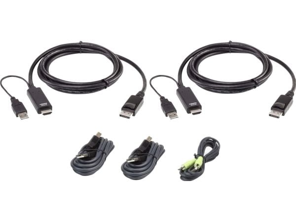 ATEN 2L-7D02UHDPX5, 1,8 m, USB, USB, HDMI, Sort, DisplayPort