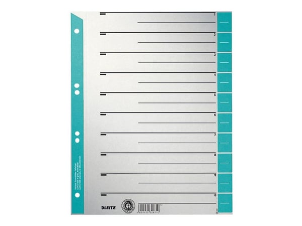 Leitz - Inndeler - 10 deler - fortrykt: 0-9 - for A4 (210 x 297 mm) - med fliker - lys blå