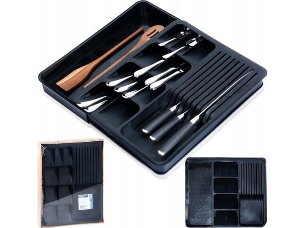 Vilde bestikkorganisator til skuff, uttrekkbar svart 40 x 31 cm VILDE