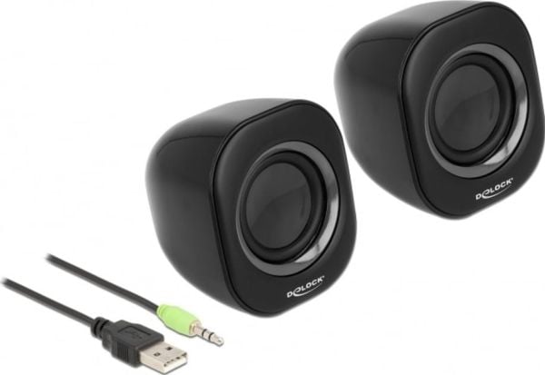 Delock Mini - Høyttalere - for PC - 2 watt (Total) - svart, grå