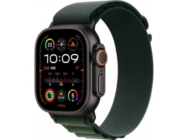 Apple Watch Ultra 2 - 49 mm - svart titan - smart klocka med Alpine Loop - textil - mörkgrön - bandstorlek: L - 64 GB - LTE, Wi-Fi 4, UWB, Bluetoot...