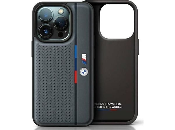 BMW M perforerad tricolor detaljlinje iPhone 16 Pro Max-skal - mörkgrå