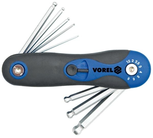 Vorel unbrakonøkkelsett hex flerfunksjonell 1,5–8 mm med kule – 8 stk. (56505)