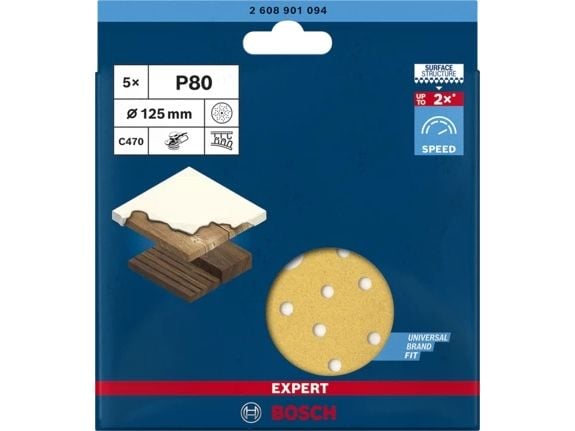Bosch 2 608 901 094, Sand-papir, Tre, Bosch, Brun, Rund, 12,5 cm