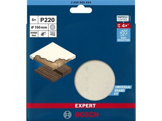 Bosch Expert M480 Net - Slipeark - for bløtt tre, løvtre, finertre, maling på tre - 5 deler - rund - grovkorn: P220 - 150 mm