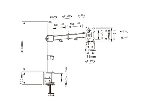 Techly ICA-LCD 503BK2, Klemmer, 8 kg, 33 cm (13"), 68,6 cm (27"), 100 x 100 mm, Sort