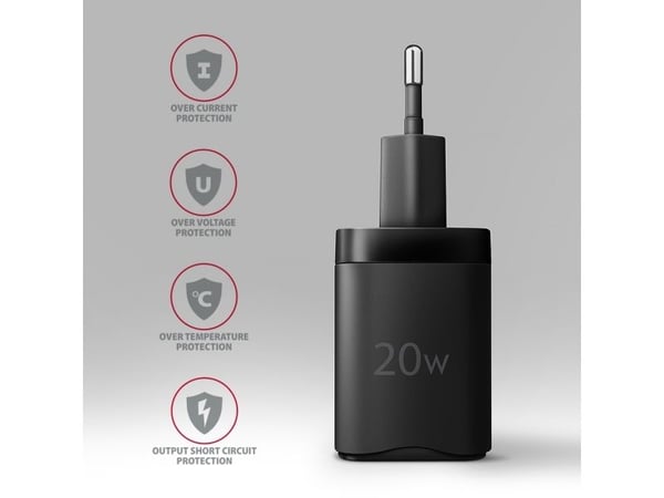 Axagon AXAGON ACU-PD20, 20W verkkolaturi, 1x USB-C-portti, PD3.0/PPS/QC4+/AFC/Apple, musta