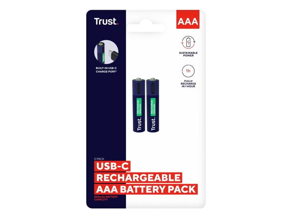 Trust - Batteri - USB-C + batteri 2 x AAA - (ladbare) - 500 mAh - blå