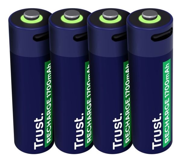 Trust 25631, Oppladbart batteri, AA, 4 stk, 1700 mAh, 2 timer, Kortslutning