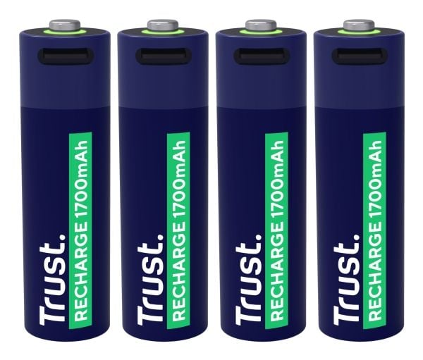 Trust 25631, Oppladbart batteri, AA, 4 stk, 1700 mAh, 2 timer, Kortslutning