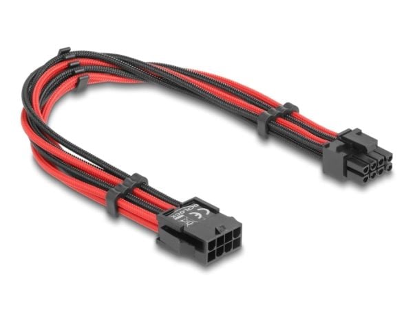 Delock - Strømforlengelseskabel - 8-pins EPS12V (hann) til 8-pins PCIe-strøm (6+2) (hunn) - 3.3 / 5 / 12 V - 30 cm - rød/svart