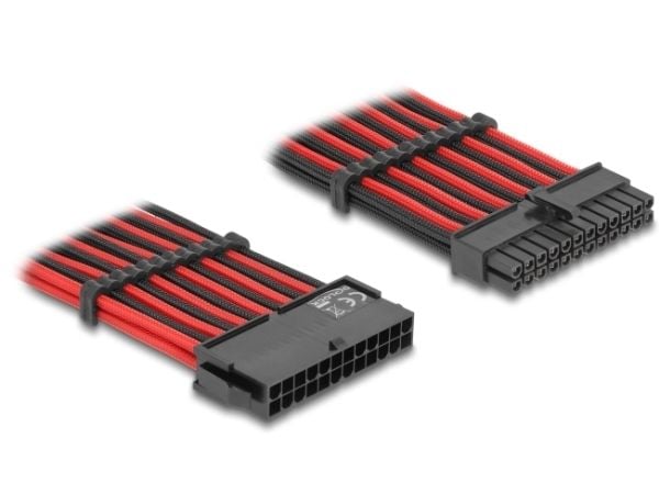 Delock - Strømforlengelseskabel - 24-pins ATX (hann) til 24-pins ATX (hunn) - 12 V - 30 cm - svart, rød