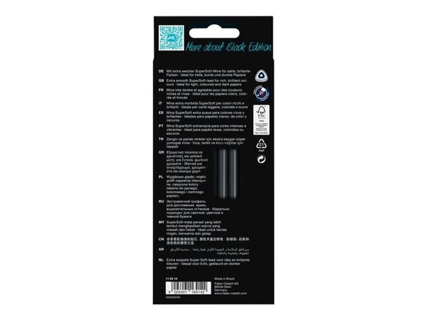 FABER-CASTELL kolmiomaiset värikynät Black Edition, 12 kpl, kolmiomaiset, mustaa puuta, superpehmeä lyijy upealle - 1 kpl (116414)