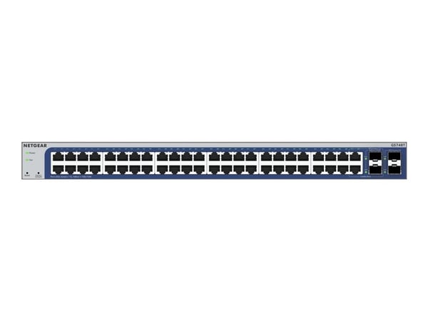 NETGEAR GS748T - V6 - switch - L3 Lite - smart - 48 x 10/100/1000 + 2 x Gigabit SFP + 2 x kombinations-Gigabit SFP - skrivbordsmodell, rackmonterbar
