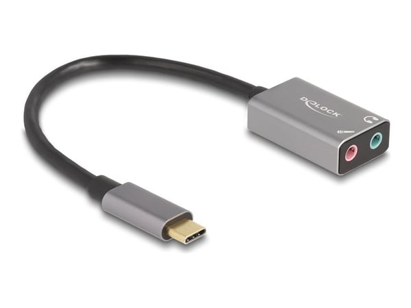 Delock - USB-C til hodetelefons-jakkadapter - 24 pin USB-C hann til monominijakk, mini-phone stereo 3.5 mm hunn - 14.5 cm - grå
