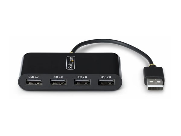 StarTech.com ST4200MINI2-USB-HUB, USB 2.0, USB 2.0 Type-A, 480 Mbit/s, svart, akrylonitrilbutadienstyren, termoplastisk elastomer (TPE)