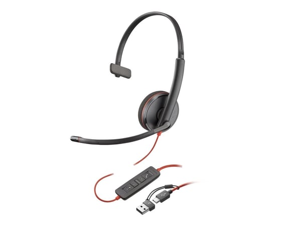 HP Poly Blackwire 3210 - Blackwire 3200 Series - hodesett - on-ear - kablet - USB-C - svart - Certified for Skype for Business, Cisco Jabber Certif...