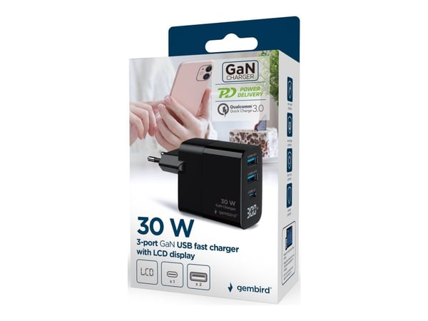 Gembird TA-UC-PDQC30LCD-BK-02, Sisätila, AC, musta