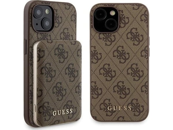 Deklas Rinkinys Guess GUBPM5P15S4GEMGW iPhone 15 6,1" hårdskal + Powerbank 5000mAh MagSafe ruda/ruda 4G Metal Logo Deklas Rinkinys Guess GUBPM5P15S4GEMGW iPhone 15 6,1" hårdskal + Powerbank 5000mAh MagSafe ruda/ruda 4G Metal Logo