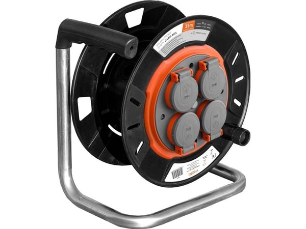Orno stänksäker kabelvinda IP44 4x2P+Z 16A 230V, H05RR-F 3x1,5 mm², 25 m